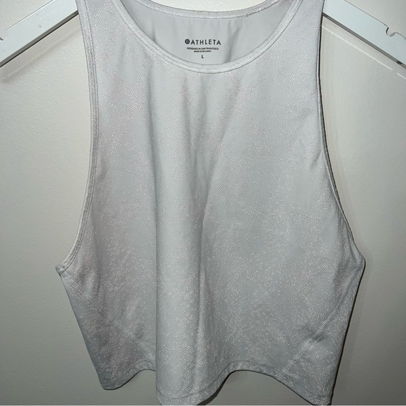 Athleta Crop Tank White Size Large All Over Print Dots Workout Athleisure Sporty - Picture 1 of 5